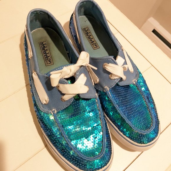 Sperry "Bahama" Blue Sequin Top-sider Boat Shoes  8.5 - Picture 6 of 6